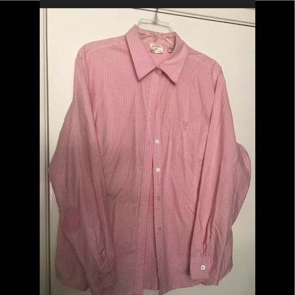 Pink Riders Button Up Blouse W/ White Stripes, XL - Picture 2 of 4